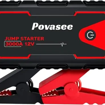 Povasee Starthilfe Powerbank, 3000A für 12V Fahrzeuge, Starter mit LED und 2 USB Ausgängen