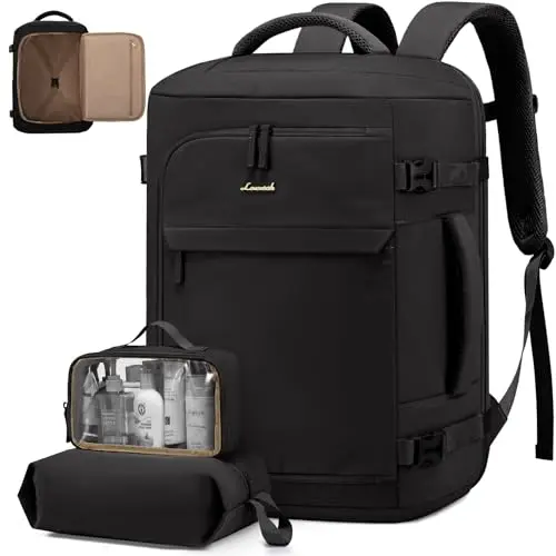 LOVEVOOK Rucksack für Reisen und Business, Handgepäck für Flugzeug, Laptop-Rucksack 17 Zoll, Schwarz
