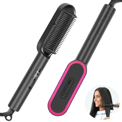 PARWIN PRO BEAUTY Ionen Glättbürste mit LED-Anzeige, 4 Temperatureinstellungen, schnelles Aufheizen (Schwarz)