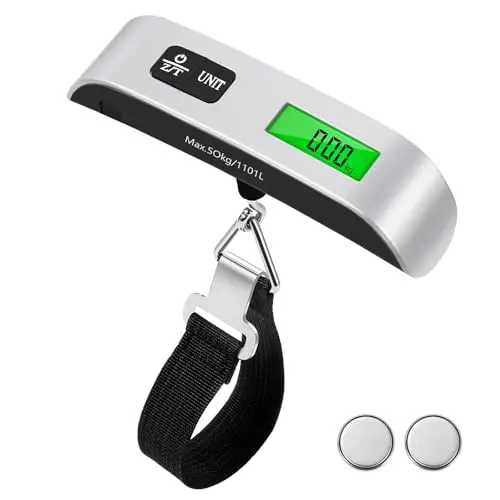 Brencco Digitale Kofferwaage mit Haken, Tragbare Gepäckwaage bis 50 kg für Reisen