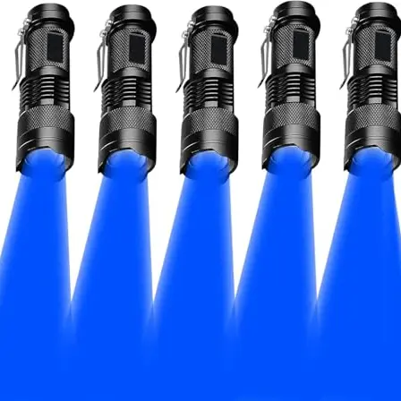 5er Set Blue Light LED Taschenlampe, Zoomfähig, Wasserdicht, 3 Lichtmodi für Camping, Angeln und Notfälle