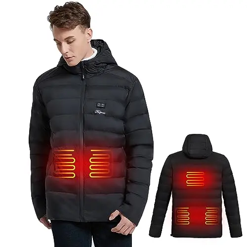 Beheizbare Herrenjacke mit Kapuze - 5 Heizstufen, wasserdicht, ideal für Outdoor und Wintersport