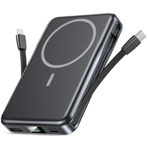 Magnetische Powerbank 10000mAh für MagSafe - Kabellose Schnellladung 20W, kompatibel mit iPhone 12-16 Pro Max - Schwarz