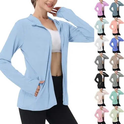 AACH Damen UV Laufjacke mit Kapuze, langarm, leicht, schnell trocknend, Sonnenschutz UPF 50+, für Wandern & Outdoor