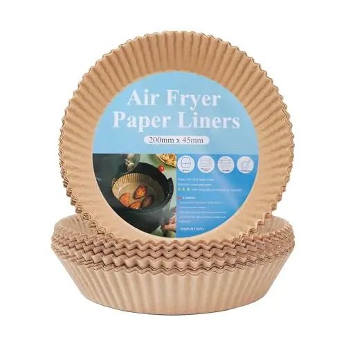 FEHCBIO Runden Backpapier für Airfryer 100 Stück, Antihaft, wasserdicht, ölbeständig, 20-24cm