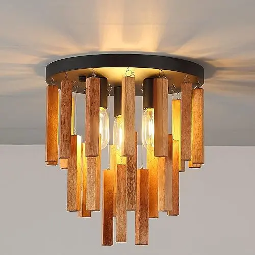 Rustikale Vintage Deckenlampe aus Massivholz für Wohnzimmer, Schlafzimmer, Flur und Esszimmer