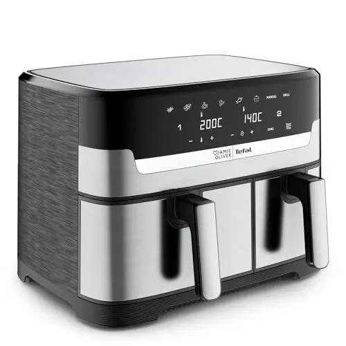 Jamie Oliver Tefal Dual Drawer Heißluftfritteuse 8,3 L – Airfryer mit 2 Kammern und Grillfunktion