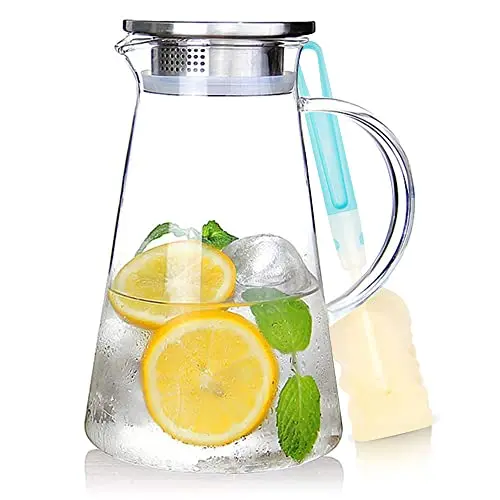 SUSTEAS Wasserkaraffe aus Borosilikatglas mit Deckel, 2 l