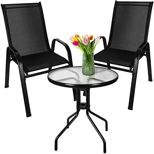 Bistro-Set 3-teilig Balkonmöbel Set mit runden Tisch und stapelbaren Hochlehner-Gartenstühlen