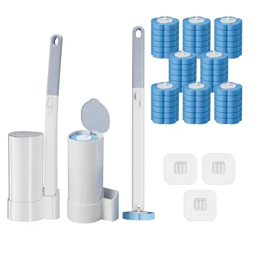 HpCuales Einweg Toilettenbürste 2er Set mit Halter und Nachfüllungen - Badezimmer-Reinigungsset