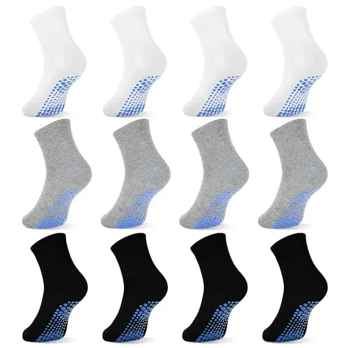 DECOVICI Kinder Stoppersocken, Rutschfeste Socken für 1-7 Jahre, 12 Paar, schwarz, hellgrau, weiß