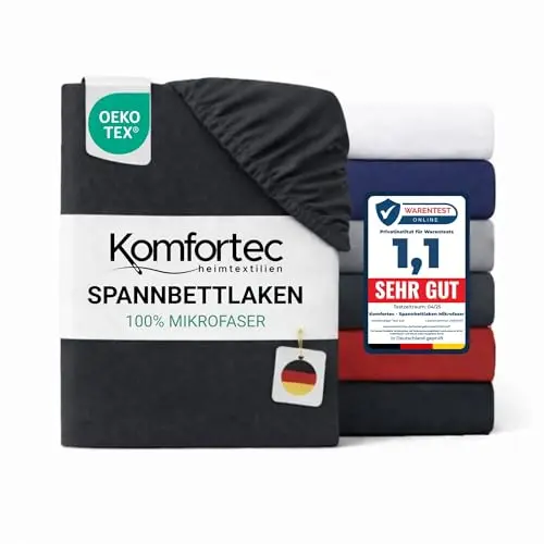 Komfortec Mikrofaser Spannbettlaken 140x200 cm – Anthrazit – Pflegeleicht & Hautfreundlich