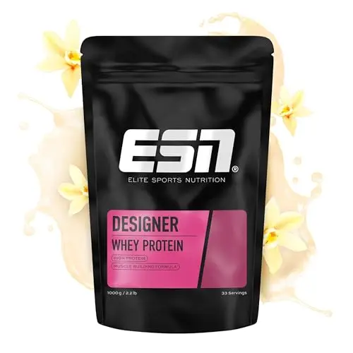 ESN Designer Whey Protein Pulver, Vanilla, 1 kg - Ideal für Muskelaufbau, geprüfte Qualität aus Deutschland
