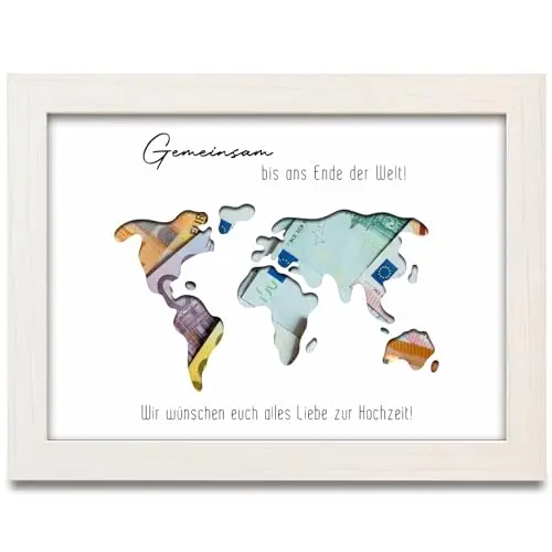Weltkarte Geldgeschenk Hochzeit – Brautpaar, Reiseträume & Flitterwochen Geschenk