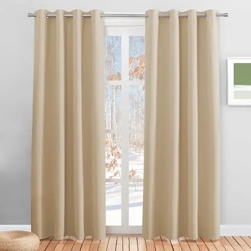PONY DANCE Thermogardinen Blickdicht 2er Set Beige 200 x 140 cm - Wärmeisolierende Vorhänge
