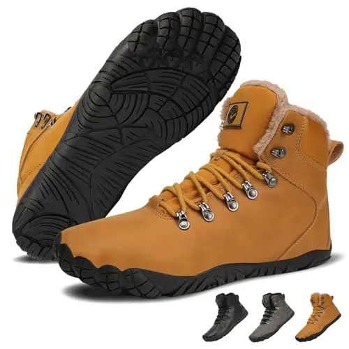 VEXITO Barfußschuhe Damen & Herren, wasserdicht, warm gefüttert, Winterboots, Kurzschaft, Braun, Größe 40