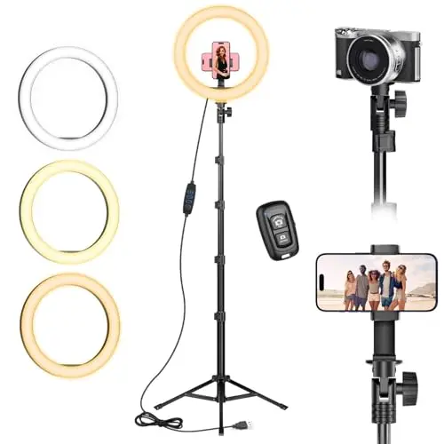 10 Zoll LED Ringlicht mit Stativ & Handyhalter – Dimmbare Ringleuchte für YouTube, Selfies, Live-Streams und Makeup