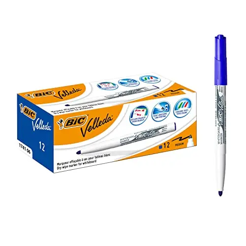 BIC Velleda Whiteboard Marker, 12er Pack, Blau, geruchsarm, kompakte Größe