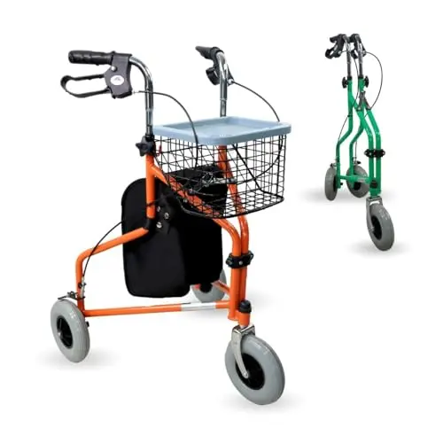 Mobiclinic Caleta Rollator mit 3 Rädern, faltbar, mit Korb und Tasche, Orange
