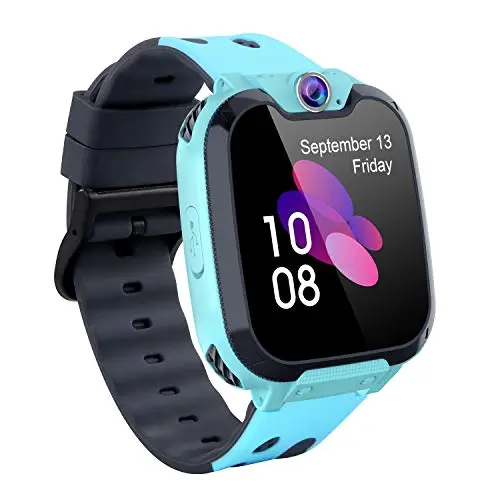 PTHTECHUS Kinder-Smartwatch – Telefon, SOS, Schrittzähler, Videorekorder, MP3, 7 Spiele, Blau, Geschenke für Mädchen 4-10 Jahre