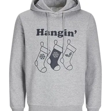 JACK&JONES Herren Kapuzenpullover JJXMAS ONE Light Grey Melange