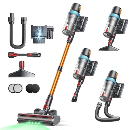 INTETURE Akku Staubsauger kabellos, 600W, 50KPA, 65Min Laufzeit, selbststehend, mit Wandstation, Automatikmodus, Anti-Tangle-Bürste