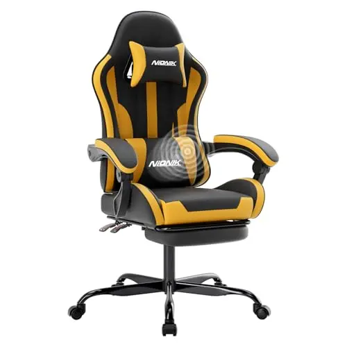 NIONIK Gaming-Stuhl mit Fußstütze, verstellbar, ergonomisch, für Homeoffice & Gaming, orange