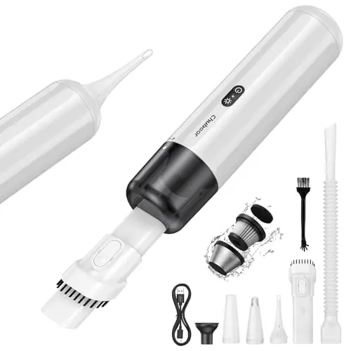 Chuboor Mini Handstaubsauger, 15000Pa Akku, 6 in 1 mit Gebläse, Pumpe, LED und SOS-Licht