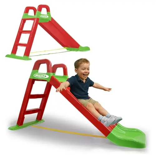 Jamara Funny Slide Rutsche rot – Robust, mit sanfter Landung, breiten Stufen und Sicherheitsgriffen