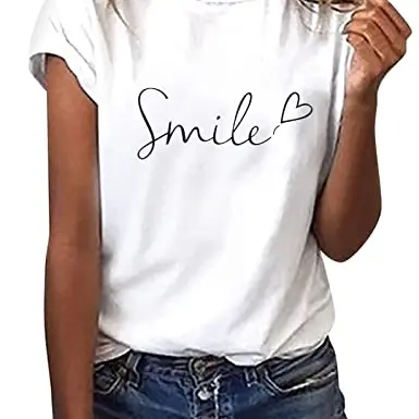 heekpek Sommer T-Shirt Damen Basic, Rundhalsausschnitt, Baumwolle, Casual, Kurzarm, Weiß