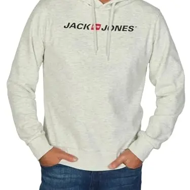 JACK & JONES Hoodie Herren, Kapuzenpullover, Regular Fit, Weiß Melange, Größe L