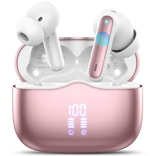 Kabellose Bluetooth Kopfhörer mit Noise Cancelling – 40 Std Spielzeit, wasserdicht, in Rose Gold