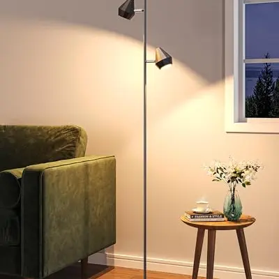 EDISHINE Stehlampe für Wohnzimmer, dimmbare LED Leselampe mit 2-flammigen schwenkbaren Köpfen