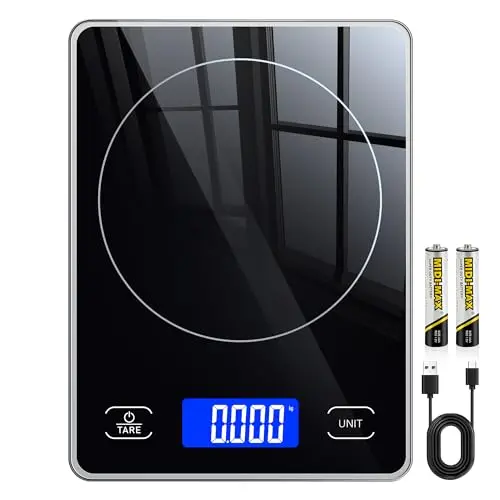 Küchenwaage Digital 15 kg, Präzise mit Großem Display, Dual Power, 1g Genauigkeit, Tara-Funktion