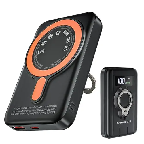 Magnetische Power Bank 12000mAh - Tragbares Ladegerät mit Wireless und LCD-Display für Smartphones und Smartwatches