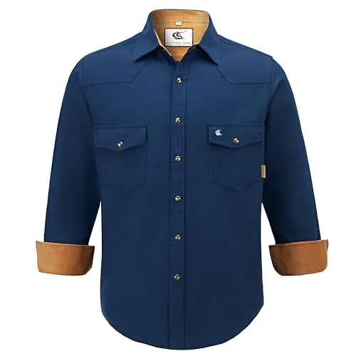 Coevals Club Herren Flanellhemd Langarm Kariert mit Tasche - Marine (Gr. L)