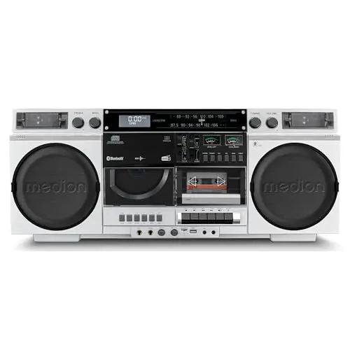 MEDION P66538 Kassettenrecorder (Retro Ghettoblaster mit CD-Player, Bluetooth, DAB+ Radio, USB, SD, Aufnahmefunktion)