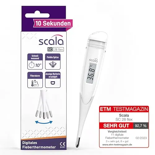scala SC 28 flex digitales Fieberthermometer – 10 Sek. Messzeit, wasserdicht – für Baby, Kinder & Erwachsene