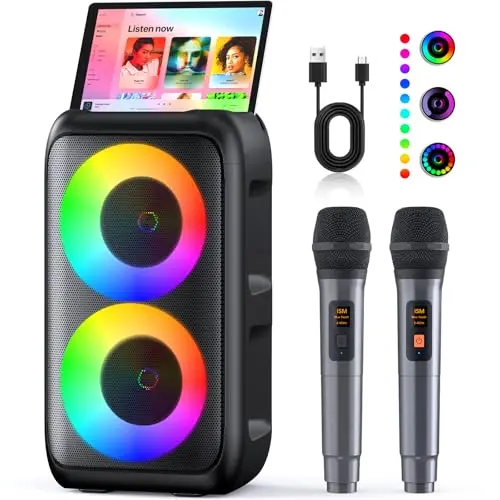 Karaoke Maschine mit 2 Mikrofonen und Bluetooth Lautsprecher - Ideal für Party und Geburtstag