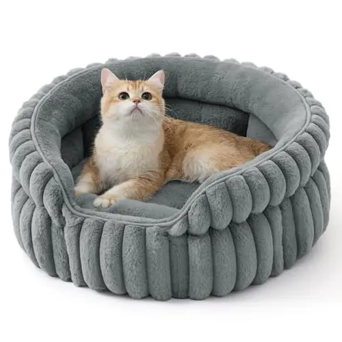 BEDSURE Flauschiges Katzenbett für Wohnungskatzen, 51 cm, waschbar, rutschfeste Unterseite, grau