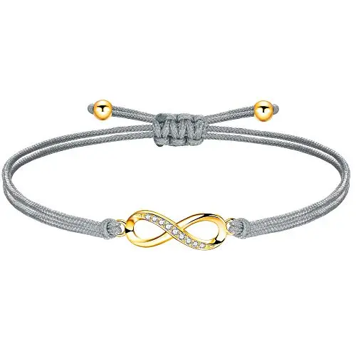 ZENI Unendlichkeitszeichen Armband Gold - Verstellbares Grau Stoffarmband für Mädchen und Damen, Geschenkidee zum Geburtstag