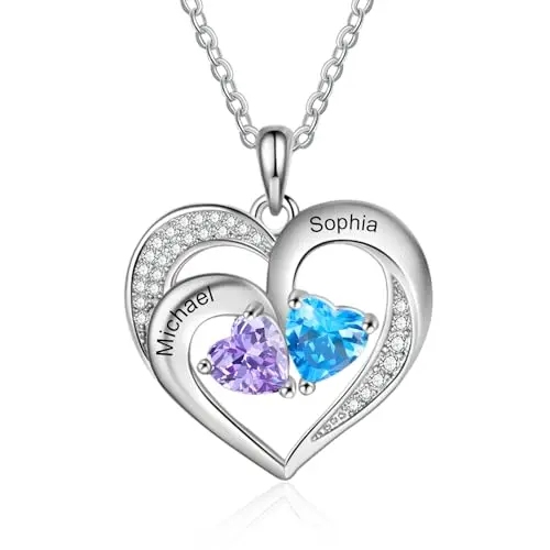 Glimmerday Personalisierte Herzkette Damen mit Gravur, Geburtssteinen & Anhänger – Geschenk für Mama, Ehefrau, Tochter & Freundin