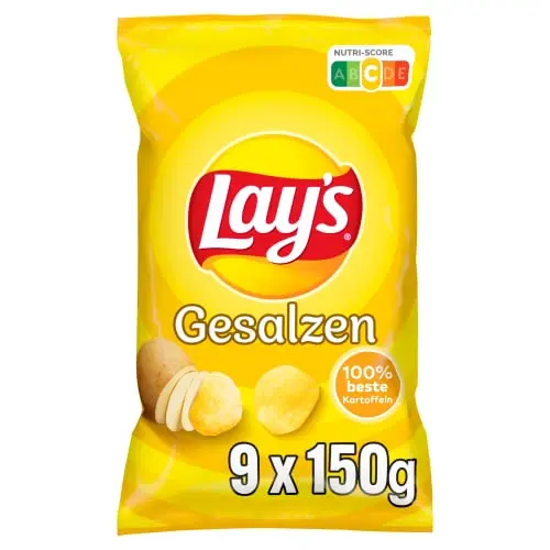 Lay's Gesalzen – Knusprige Kartoffelchips für die perfekte Party (9 x 150 g)