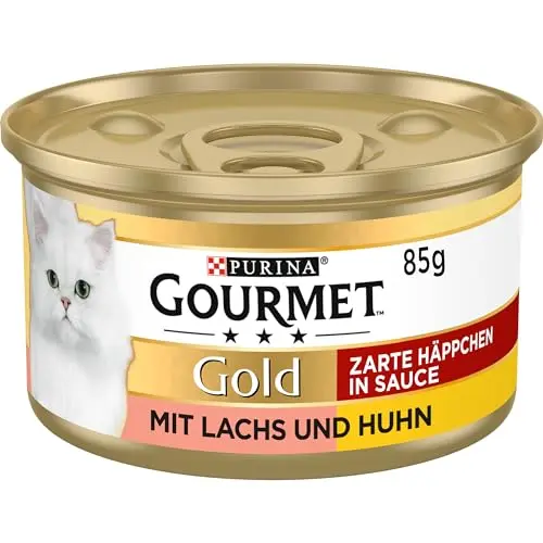 PURINA GOURMET Gold Zarte Häppchen in Sauce Katzenfutter mit Lachs und Huhn, 12er Pack