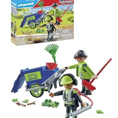 PLAYMOBIL City Action 71434 Stadtreinigungsteam mit Figuren und Mülltonne, Spielzeug für Kinder ab 4 Jahren