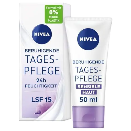 NIVEA Beruhigende Tagespflege 24h, parfumfrei, für empfindliche Haut, mit Traubenkernöl, UV-Schutz LSF 15