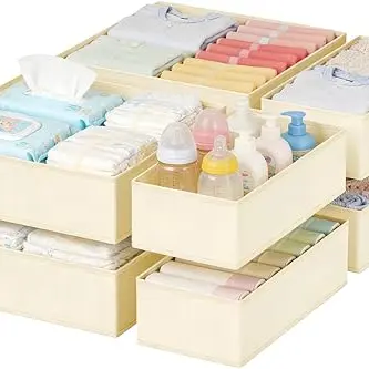 Homsorout Schubladen Organizer - Faltbare Aufbewahrungsboxen für Unterwäsche, Socken, Krawatten - 8 Stück - Cremebeige