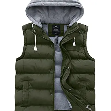 Wantdo Damen Winter Weste Abnehmbare Kapuze Puffer Jacke Armeegrün XXL