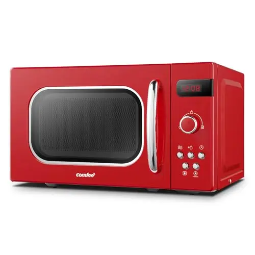 Comfee Retro-Mikrowelle 20 l, 800 W, 8 Automatikmenüs, 5 Leistungsstufen, leidenschaftlich rot