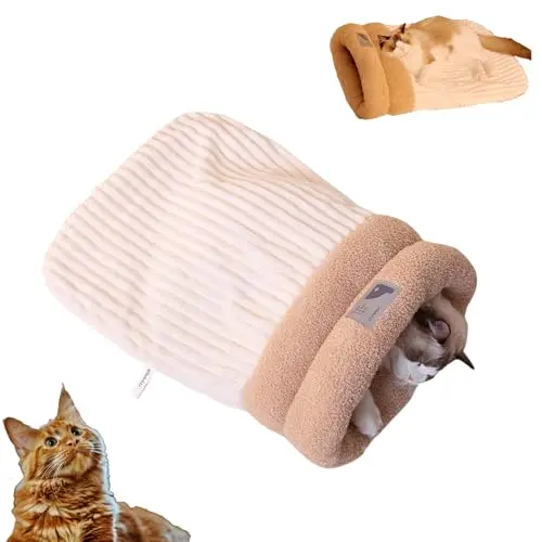 Katzenschlafsack für den Winter: Weiche und warme Kuschelhöhle für Katzen und kleine Hunde bis 16 Pfund (Milchweiß)